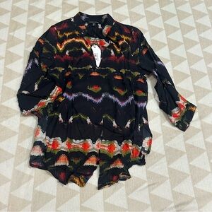 Universal standard printed collared tie front blouse